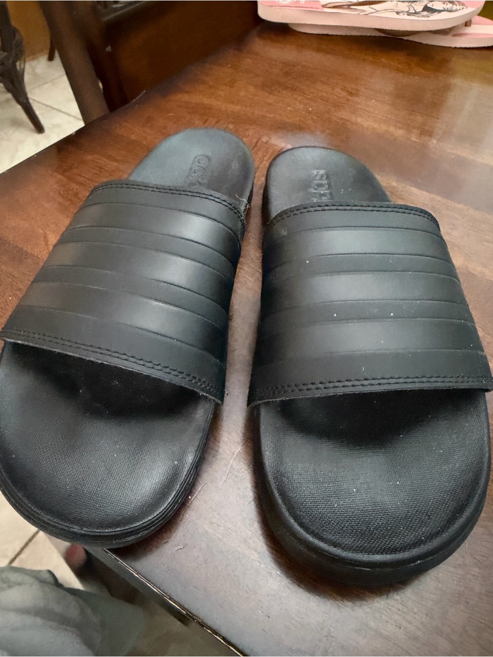 adidas Black Ribbed Strap Slide Sandals for Women